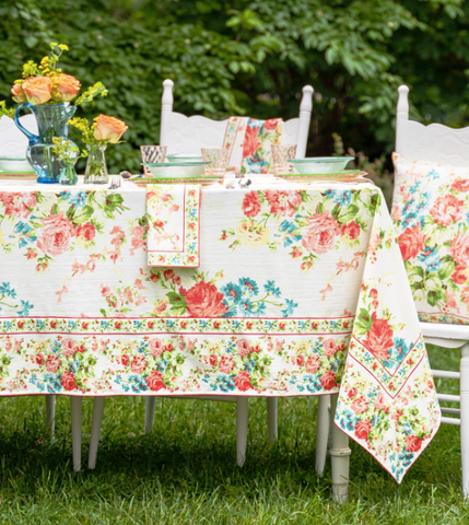 April Cornell Dining Cloth, Cottage Rose - White