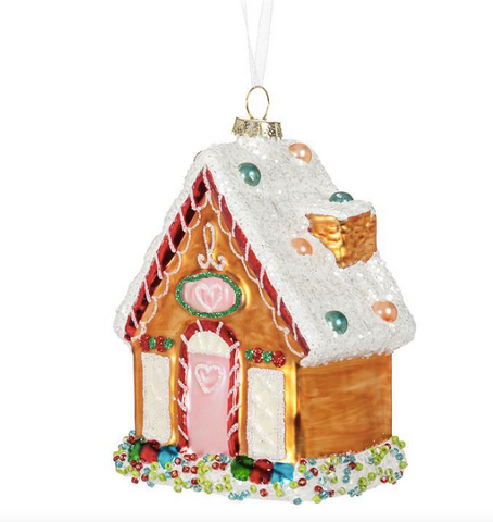 Vintage Glass Gingerbread House Ornament