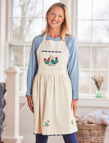 April Cornell Apron, Embroidered Rooster