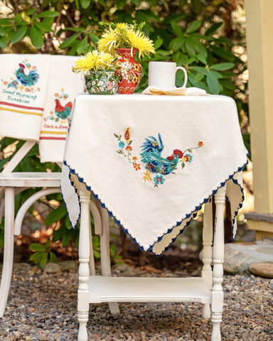 April Cornell Cafe Cloth, Embroidered  Rooster