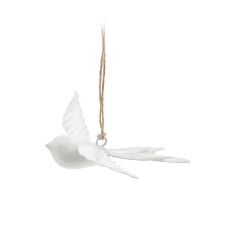 Metal Bird Ornament, White