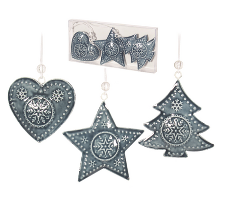 Blue Metal Ornament Set