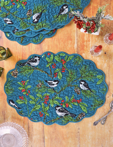 April Cornell Placemats, Chickadee - Winter Blue