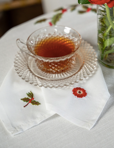 April Cornell Tea Napkins, Embroidered Poinsettia