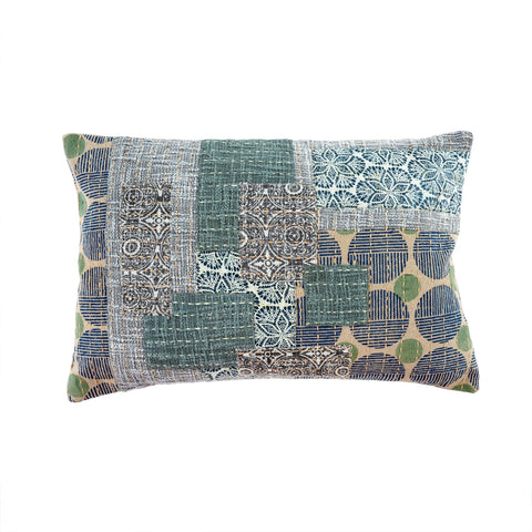 Kantha Patchwork Pillow, Blue